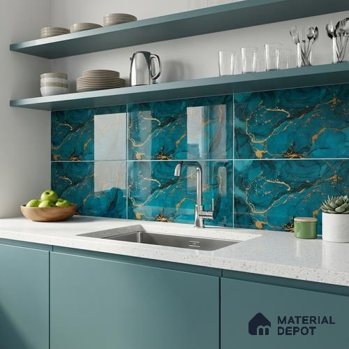 Glass Highligter Wall Tile TL 07349 Golden Teal 2 ft x 1 ft Glossy Finish Ceramic Tile - 9 mm | Suitable For Bathroom, Kitchen Backsplashes