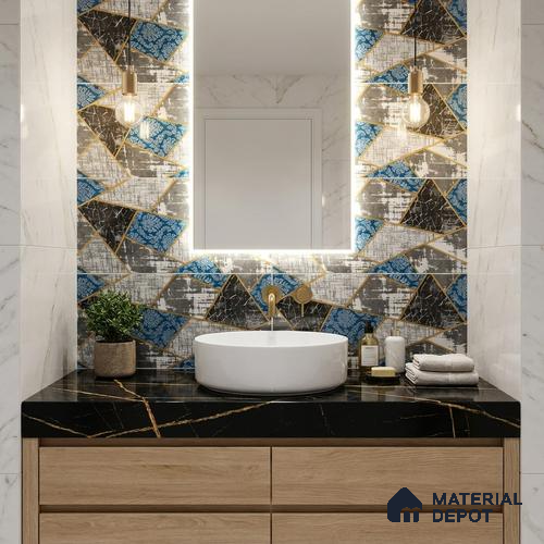 Glass Highligter Wall Tile TL 07350 Indigo Shards 2 ft x 1 ft Glossy Finish Ceramic Tile - 9 mm | Suitable For Bathroom, Kitchen Backsplashes