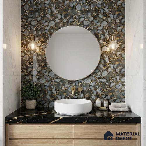 Glass Highligter Wall Tile TL 07351 Smoky Agate 2 ft x 1 ft Glossy Finish Ceramic Tile - 9 mm | Suitable For Bathroom, Kitchen Backsplashes