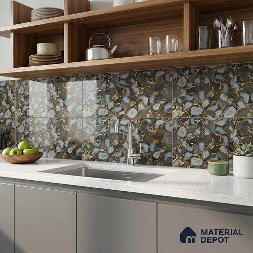Glass Highligter Wall Tile TL 07351 Smoky Agate 2 ft x 1 ft Glossy Finish Ceramic Tile - 9 mm | Suitable For Bathroom, Kitchen Backsplashes