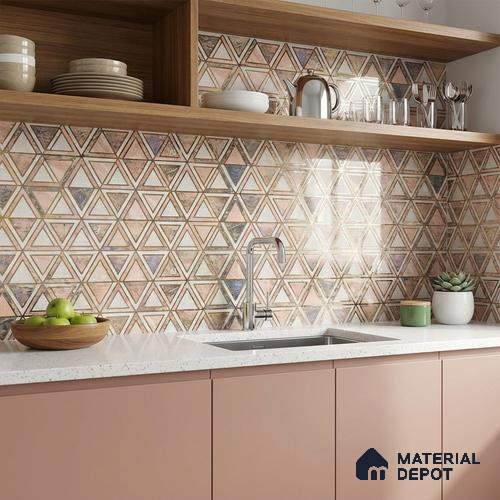 Glass Highligter Wall Tile TL 07352 Peach Prism 2 ft x 1 ft Glossy Finish Ceramic Tile - 9 mm | Suitable For Bathroom, Kitchen Backsplashes