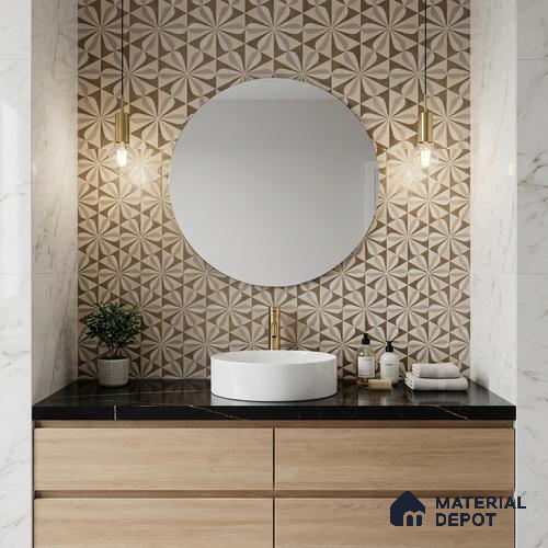 Glass Highligter Wall Tile TL 07354 Sand Pinwheel 2 ft x 1 ft Matte Finish Ceramic Tile - 9 mm | Suitable For Bathroom, Kitchen Backsplashes