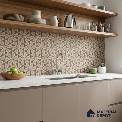 Glass Highligter Wall Tile TL 07354 Sand Pinwheel 2 ft x 1 ft Matte Finish Ceramic Tile - 9 mm | Suitable For Bathroom, Kitchen Backsplashes