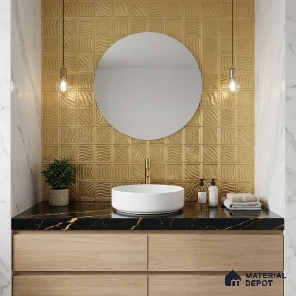 Glass Highligter Wall Tile TL 07358 Golden Ripple 2 ft x 1 ft Matte Finish Ceramic Tile - 9 mm | Suitable For Bathroom, Kitchen Backsplashes