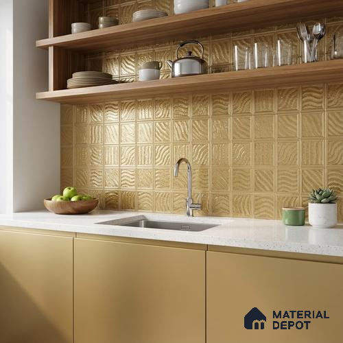 Glass Highligter Wall Tile TL 07358 Golden Ripple 2 ft x 1 ft Matte Finish Ceramic Tile - 9 mm | Suitable For Bathroom, Kitchen Backsplashes