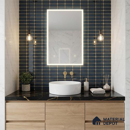Glass Highligter Wall Tile TL 07360 Noir Plank 2 ft x 1 ft Glossy Finish Ceramic Tile - 9 mm | Suitable For Bathroom, Kitchen Backsplashes