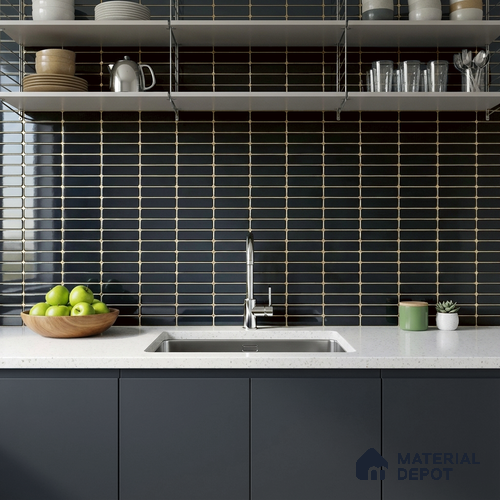 Glass Highligter Wall Tile TL 07360 Noir Plank 2 ft x 1 ft Glossy Finish Ceramic Tile - 9 mm | Suitable For Bathroom, Kitchen Backsplashes