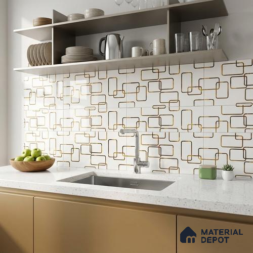 Glass Highligter Wall Tile TL 07361 Ivory Frames 2 ft x 1 ft Glossy Finish Ceramic Tile - 9 mm | Suitable For Bathroom, Kitchen Backsplashes