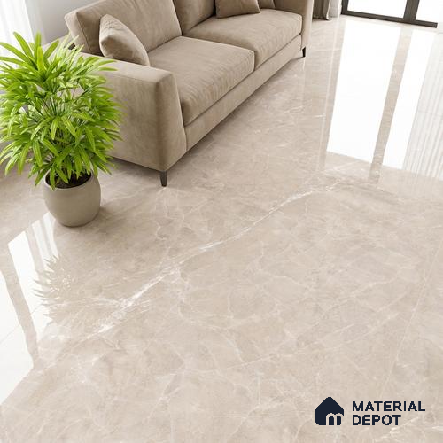 Marble Wall & Floor & Floor Tile TL 07384 Admire Crema 4 ft x 2 ft Glossy Finish Vitrified Tile - 9 mm | 4 Random Design | Suitable For living Room, Bedroom, Kitchen