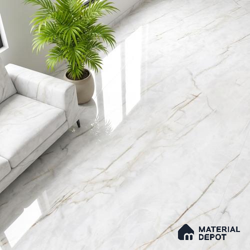 Marble Wall & Floor Tile TL 07392 Fame White 4 ft x 2 ft Glossy Finish Vitrified Tile - 9 mm | Suitable For living Room, Bedroom, Kitchen