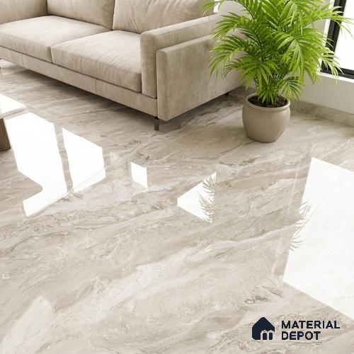 Cream Marble  Tile TL 07448 B  Royal Sofita Crema 4 ft x 2 ft Vitrified High Gloss Finish - 9 mm | Seamless 5 | Suitable for Living Room, Bedroom, Bathroom