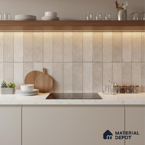 Beige Stone Wall Tile TL 07514  Dragface Crema 2 ft x 1 ft Ceramic Glossy Finish - 8 mm |  Suitable for Living Room, Bedroom, Bathroom