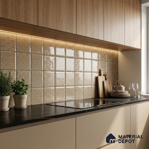 Brown Highlighter Wall Tile TL 07515 D  Plaid Walnut Decor 2 ft x 1 ft Ceramic Glossy Finish - 8 mm |  Suitable for Living Room, Bedroom, Bathroom