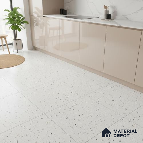 Terrazzo Floor & Wall Tile TL 07519 Lunar Specks 2 ft x 2 ft Rustic Carving Matte Finish Vitrified Tile - 9 mm |  Suitable For Living Room, Bedroom, Bathroom, Kitchen & Dining