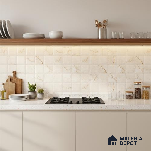 Beige Highlighter Wall Tile TL 07530 C Lustra 3023 Jazz L 2 ft x 1 ft Ceramic Glossy Finish - 9 mm | | Suitable for Living Room, Bedroom, Bathroom