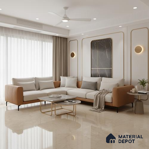 Marble Floor & Wall Tile TL 07536 Bottochino Florito 6 ft x 4 ft Glossy Finish Vitrified Tile - 15 mm | Suitable For living Room, Bedroom, Bathroom | Adhesive and Spacers Must be Used During Installation