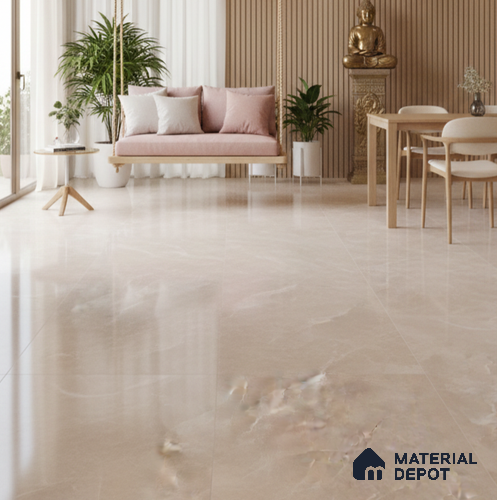 Marble Floor & Wall Tile TL 07537 Italian Crema 6 ft x 4 ft Glossy Finish Vitrified Tile - 15 mm | Suitable For living Room, Bedroom, Bathroom | Adhesive and Spacers Must be Used During Installation