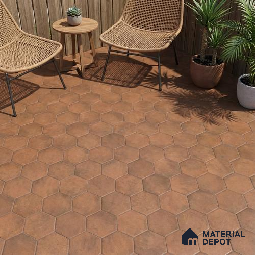 Hexagonal Floor Tile TL 07539 Essa Bronze 16 x 16 inch Texture Finish Vitrified Tile - 12 mm | Suitable for Parking, Outdoor & Bathroom | Pattern Alignment May Vary | 2-3 mm Spacer is Mandatory