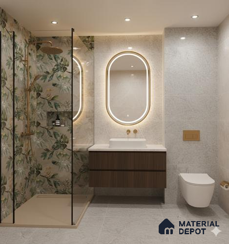 Tropical Wall Tile TL 07545 C Monstera Grey Decor B 4 ft x 2 ft Designer Tiles Vitrified Matte Finish - 9 mm  Suitable For Living Room, Bedroom, Bathroom, Dining
