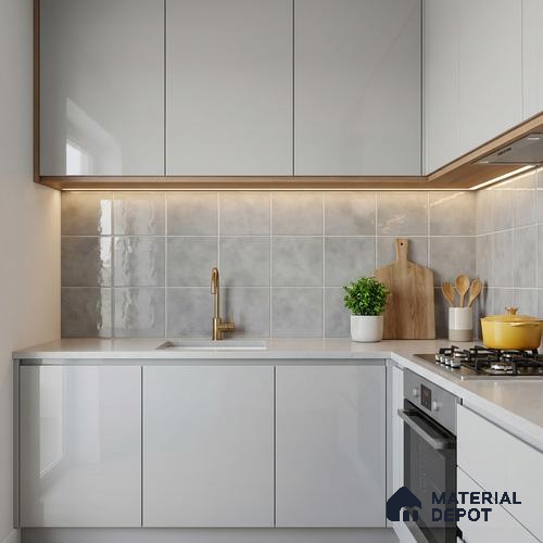 Subway Wall & Floor Tile TL 07550 H Easton Grey 7.87 inch x 7.87 inch Vitrified Glossy Finish - 9 mm  | 6 Random Design | 2 mm Spacer is Mandatory | Please Expect a Slight Variation of Pattern