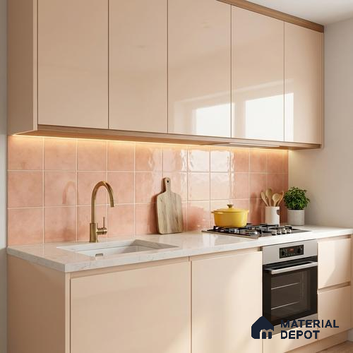 Subway Wall & Floor Tile TL 07550 L Easton Pink 7.87 inch x 7.87 inch Vitrified Glossy Finish - 9 mm  | 6 Random Design | 2 mm Spacer is Mandatory | Please Expect a Slight Variation of Pattern