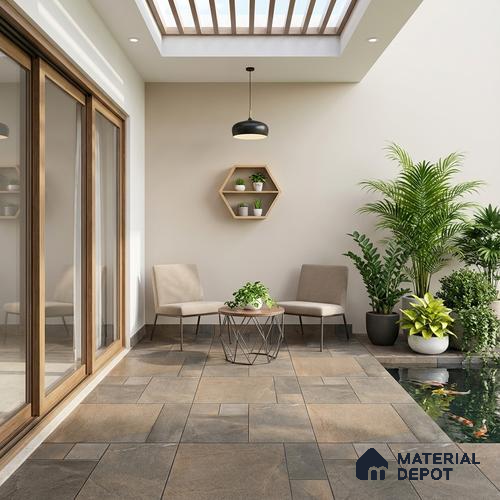 Parking Floor Tile TL 07560 Walnut Smoke | 16 x 16 inch | Anti Skid Matte Finish Heavy Duty Vitrified Tile - 12 mm | Suitable For High Traffic Areas, Terrace, Balcony | Pattern Alignment May Vary | 2-3 mm Spacer is Mandatory