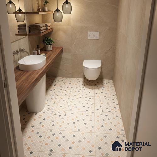 Parking Floor Tile TL 07565 Ivory Whisper | 16 x 16 inch | Anti Skid Matte Finish Heavy Duty Vitrified Tile - 12 mm | Suitable For High Traffic Areas, Terrace, Balcony | Pattern Alignment May Vary | 2-3 mm Spacer is Mandatory