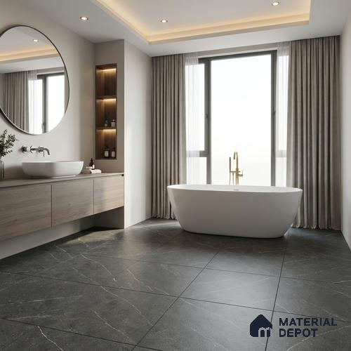 Parking Floor Tile TL 07574 Charcoal Velvet | 16 x 16 inch | Anti Slip Matte Finish Heavy Duty Vitrified Tile - 12 mm | Suitable For High Traffic Areas, Terrace, Balcony | Pattern Alignment May Vary | 2-3 mm Spacer is Mandatory