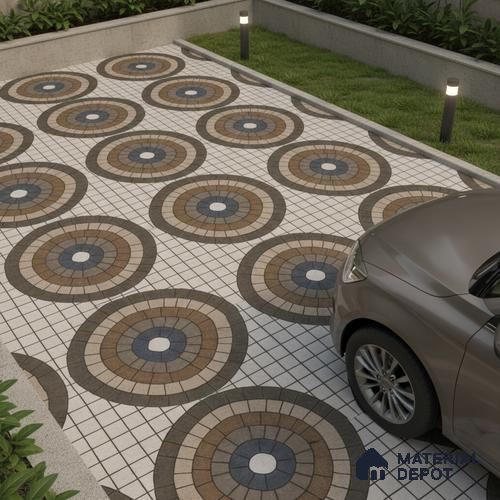 Parking Floor Tile TL 07579 Umber Echo | 16 x 16 inch | Anti Slip Matte Finish Heavy Duty Vitrified Tile - 12 mm | Suitable For High Traffic Areas, Terrace, Balcony | Pattern Alignment May Vary | 2-3 mm Spacer is Mandatory