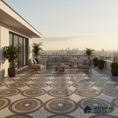 Parking Floor Tile TL 07579 Umber Echo | 16 x 16 inch | Anti Slip Matte Finish Heavy Duty Vitrified Tile - 12 mm | Suitable For High Traffic Areas, Terrace, Balcony | Pattern Alignment May Vary | 2-3 mm Spacer is Mandatory