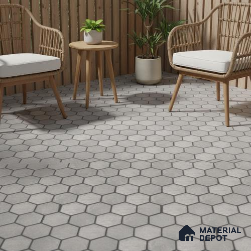 Hexagonal Floor Tile TL 07588 Hexa Gris 16 x 16 inch Texture Finish Vitrified Tile - 12 mm | Suitable for Parking, Outdoor & Bathroom | Pattern Alignment May Vary | 2-3 mm Spacer is Mandatory