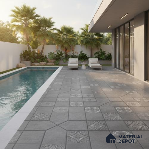 Stone Floor Tile TL 07589 Turin Nero 16 x 16 inch Texture Finish Vitrified Tile - 12 mm | Suitable for Parking, Outdoor & Bathroom | Pattern Alignment May Vary | 2-3 mm Spacer is Mandatory