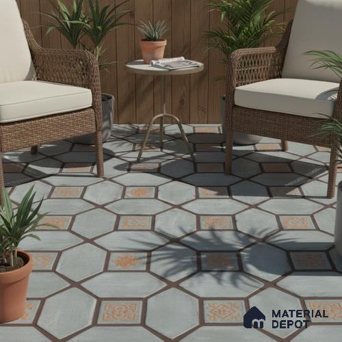 Moroccan Floor Tile TL 07591 Retro Emarald 16 x 16 inch Texture Finish Vitrified Tile - 12 mm | Suitable for Parking, Outdoor & Bathroom | Pattern Alignment May Vary | 2-3 mm Spacer is Mandatory