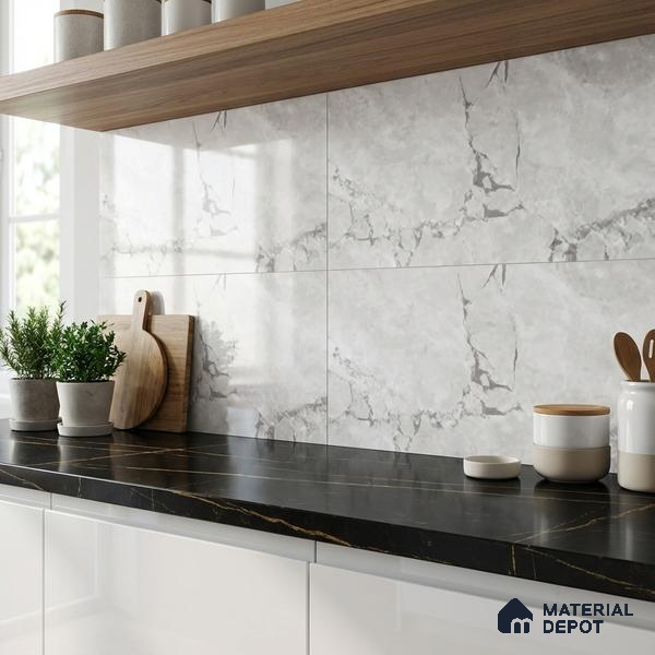 Grey Marble Wall & Floor Tile TL 07618 B Vasto Bianco 2 ft x 1 ft Ceramic High Gloss Finish - 8 mm