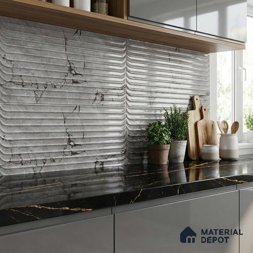 Grey Highlighter Wall Tile TL 07618 C Vasto Grey Decor 2 ft x 1 ft Ceramic High Gloss Finish - 8 mm