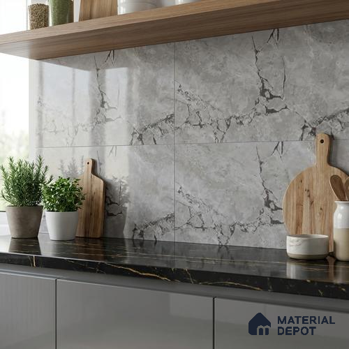 Grey Marble Wall & Floor Tile TL 07618 E  Vasto Grey 2 ft x 1 ft Ceramic High Gloss Finish - 8 mm