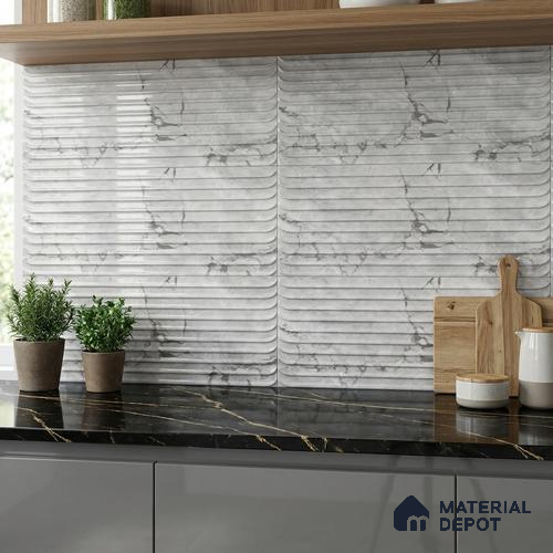 Grey Highlighter Wall Tile TL 07618 Vasto Bianco Decor 2 ft x 1 ft Ceramic High Gloss Finish - 8 mm