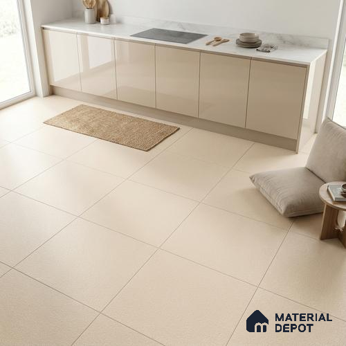Stone Floor Tile TL 07645 Prime Earthstone Cream 2 ft x 2 ft Punch Finish Vitrified Fullbody  Tile - 16 mm | Suitable for Living Room, Bedroom & Bathroom