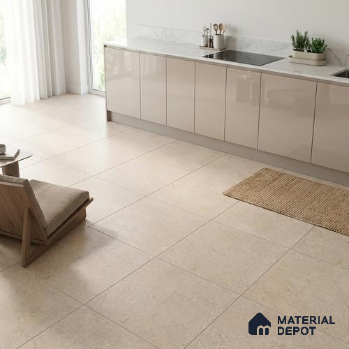 Stone Floor Tile TL 07666 B Prime Rialto Beige 2 ft x 2 ft Punch Finish Vitrified Fullbody  Tile - 16 mm | Suitable for Living Room, Bedroom & Bathroom