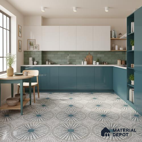 Moroccan Look Floor & Wall Tile TL 07687 Taurus 2 ft x 2 ft Sinker Finish Vitrified Tile - 9 mm | Suitable For Living Room, Dining, Bathroom & Kitchen | Please Expect a Slight Variation of Pattern
