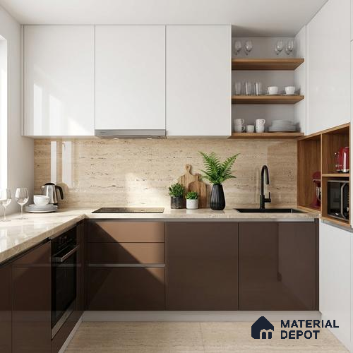 Floor & Wall Tile TL 07837 B Travertine Natural 4 ft x 2 ft Vitrified Glossy Finish - 9 mm | Suitable for Kitchen, Bathroom, Living Room & Bedroom | Random 4