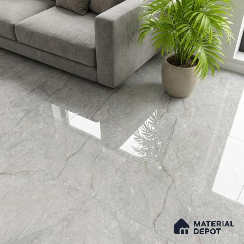 Floor & Wall Tile TL 07840 D Endless Renor Grey 4 ft x 2 ft Vitrified Glossy Finish - 9 mm | Suitable for Kitchen, Bathroom, Living Room & Bedroom | Random 6