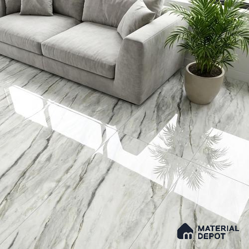 Floor & Wall Tile TL 07848 Endless Oyster Green 4 ft x 2 ft Vitrified Glossy Finish - 9 mm | Suitable for Kitchen, Bathroom, Living Room & Bedroom | Random 6