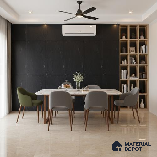 Punch Floor & Wall Tile TL 07900 E Bogota Black 4 ft x 2 ft Matte Finish Endless Vitrified Tile - 9 mm | 4 Random Designs | Suitable For living Room, Bedroom, Bathroom