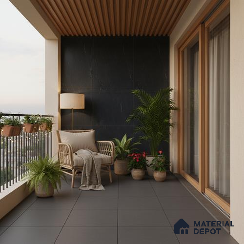 Punch Floor & Wall Tile TL 07900 E Bogota Black 4 ft x 2 ft Matte Finish Endless Vitrified Tile - 9 mm | 4 Random Designs | Suitable For living Room, Bedroom, Bathroom