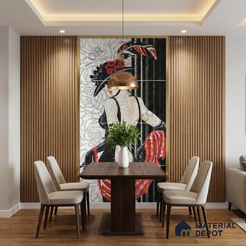 Faux Mosaic Mural Poster Wall Tile TL 07904 Madam Mosaic 4 ft x 2 ft Vitrified Glossy Punch Finish - 9 mm | Suitable For Living Room, Bedroom & Office