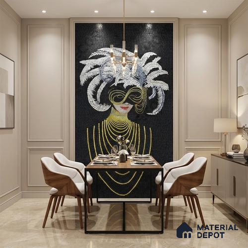 Faux Mosaic Mural Poster Wall Tile TL 07905 Midnight Masque 4 ft x 2 ft Vitrified Glossy Punch Finish - 9 mm | Suitable For Living Room, Bedroom & Office