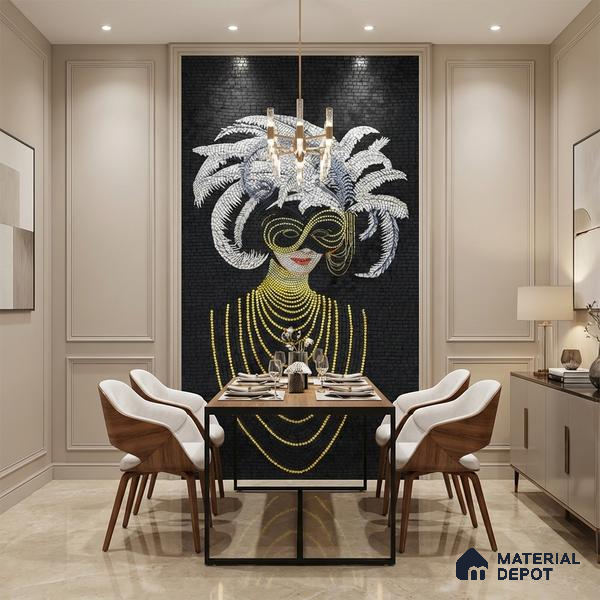 Faux Mosaic Mural Poster Wall Tile TL 07905 Midnight Masque 4 ft x 2 ft Vitrified Glossy Punch Finish - 9 mm | Suitable For Living Room, Bedroom & Office