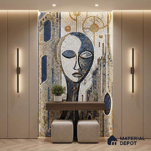 Faux Mosaic Mural Poster Wall Tile TL 07906 Urban Serenity 4 ft x 2 ft Vitrified Glossy Punch Finish - 9 mm | Suitable For Living Room, Bedroom & Office