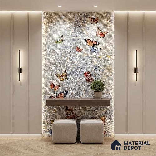 Faux Mosaic Mural Poster Wall Tile TL 07908 Butterfly 4 ft x 2 ft Vitrified Glossy Punch Finish - 9 mm | Suitable For Living Room, Bedroom & Office